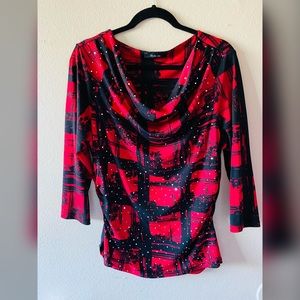 Style & Co. Red/Black Fancy Cowl Neck Top